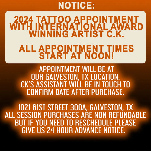 6 hour Tattoo Session with CK June 6th, 2024