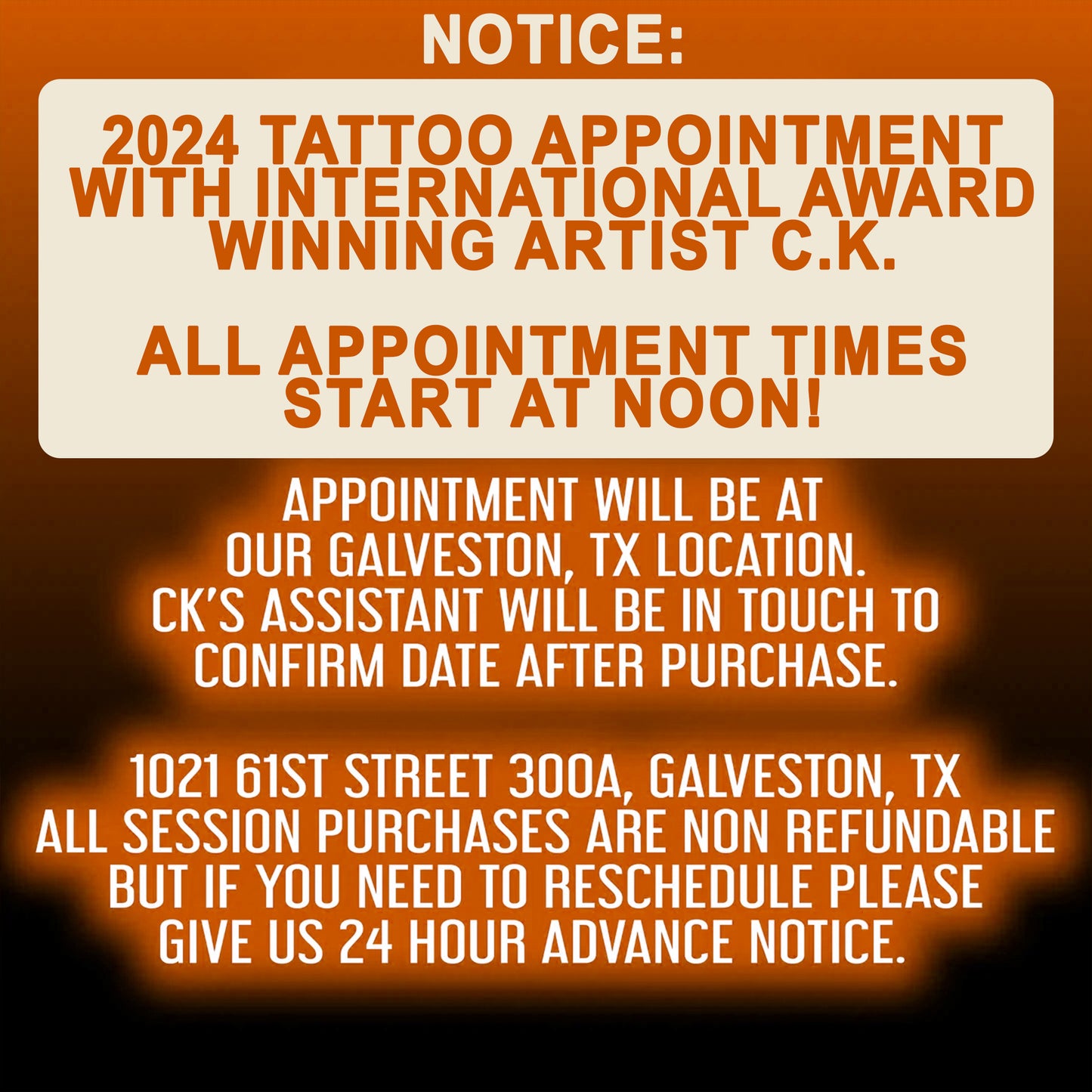 6 hour Tattoo Session with CK MARCH 26th, 2024